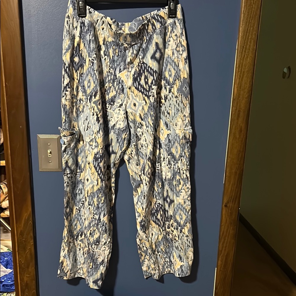 Blue and Cream Cargo Pants with Relaxed Fit
